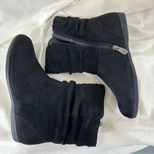 I.D. Required faux suede booties in black size 8
